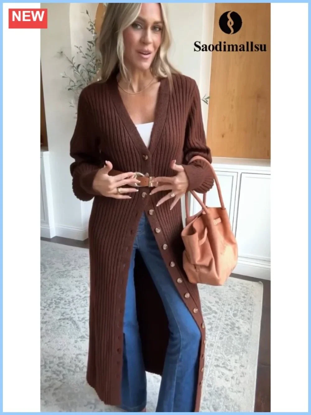 Chunky Knit Long Cardigan V-Neck Button Down Maxi Sweater Dress